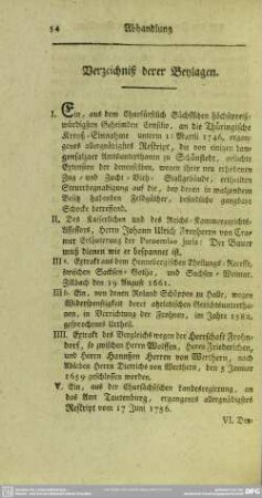 Verzeichniß derer Beylagen