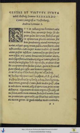 Genere et virtute iuxta nobili illustriq. Domino Reinhardo Comiti Liningensi ac Vuesterburg, Andreas Leennius S.