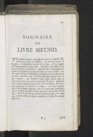 Sommaire du livre second.