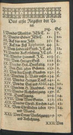 Das erste Register der Titul.