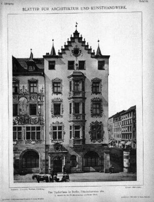 Tafel 51: Das Tucherhaus in Berlin, Friedrichstrasse 180. 1. Ansicht in der Friedrichstrasse, nördlicher Theil