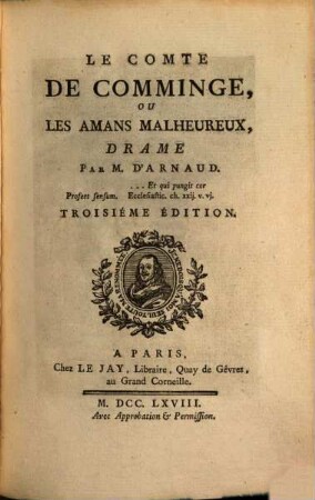 Le Comte De Comminge, Ou Les Amans Malheureux : Drame