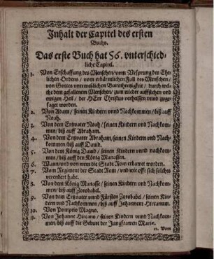 Inhalt der Capitel des ersten Buchs