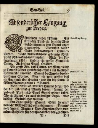 Absonderlicher Eingang zur Predigt.