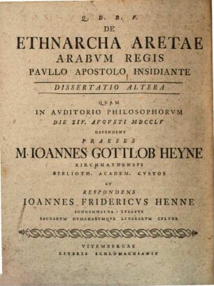 De ethnarcha Aretae, Arabum regis, Paullo Apostolo insidiante