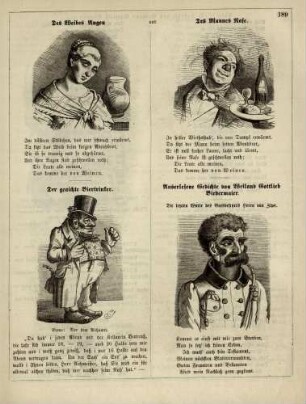 "Des Weibes Augen" "Des Mannes Nase" "Der geaichte Biertrinker" "Auserlesene Gedichte von Weiland Gottlieb Biedermaier"