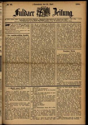 Ausgabe vom Samstag, den 25. April 1885.