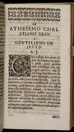 De Atheismo Christianis Olim à Gentilibus Objecto.