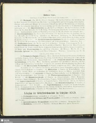 Lehrplan der Gewerbzeichenschule im Lehrjahre 1878/79