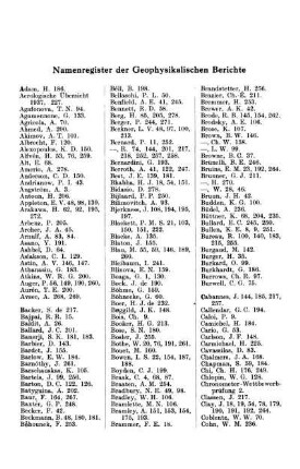 Namenregister der Geophysikalischen Berichte