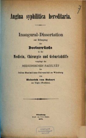 Angina syphilitica hereditaria : Inaug.-Diss.