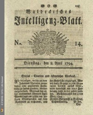 No. 14. Dienstag, den 8. April 1794