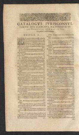 Catalogus Iurisconsultorum Sive Elenchus Materiarum Super Consiliis, Quae Hac In Tertia parte continentur.