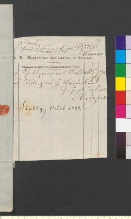 Brief von Metzlersche Buchhandlung an Goethe, Johann Wolfgang von
