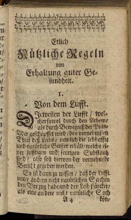 Etlich Nützliche Regeln von Erhaltung guter Gesundheit.