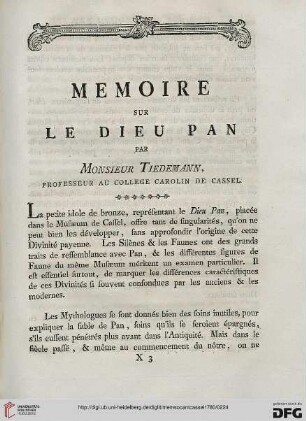 Mémoire sur le dieu Pan