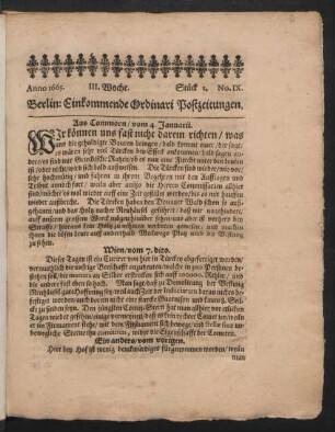 1665.3: Berlin: Einkommende Ordinari Postzeitungen