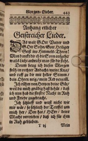 Anhang etlicher Geistreicher Lieder.