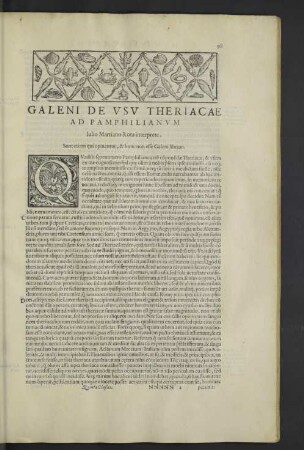 Galeni de usu theriacae ad pamphilianum