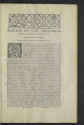 Galeni de usu theriacae ad pamphilianum