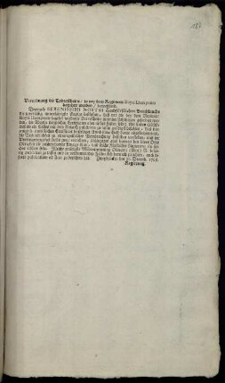 Verordnung die Todesscheine, so bey dem Regiment Royal Deuxponts begehrt werden, betreffend : Zweybrücken den 30. Decemb. 1768.