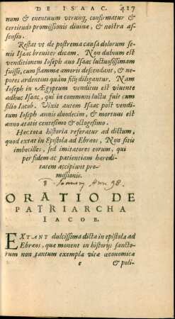 Oratio De Patriarcha Iacob.
