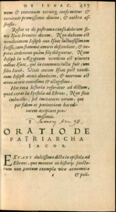 Oratio De Patriarcha Iacob.