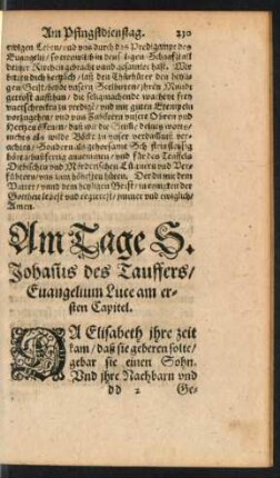 Am Tage S. Johannis des Tauffers ...