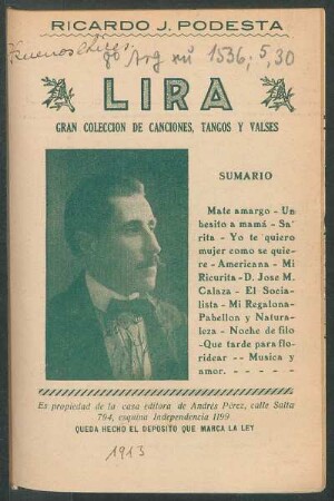 Lira : gran colección de canciones, tangos y valses