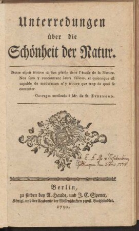 Unterredungen über die Schönheit der Natur
