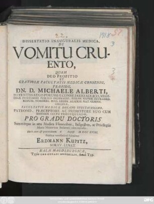 Dissertatio Inauguralis Medica, De Vomitu Cruento