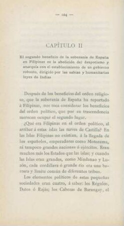 Capítulo II. El segundo beneficio de la soberanía de Espana en Filipinas es la abolición del depotismo ...