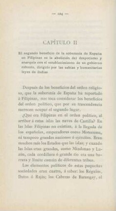 Capítulo II. El segundo beneficio de la soberanía de Espana en Filipinas es la abolición del depotismo ...