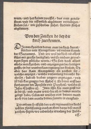 Von den Zaichen do bey die kirch zuerkennen.