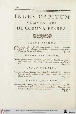 Index Capitum Commentarii de Corona Ferrea