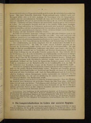 3. Die Lungentuberkulose im Lichte der sozialen Hygiene.