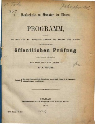Programm : womit zu der ... im Saale der Laub, stattfindenden öffentlichen Prüfung ergebenst einladet. 1875/76