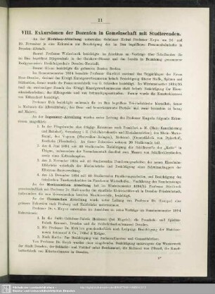 VIII. Exkursionen der Dozenten in Gemeinschaft mit Studierenden