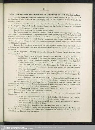 VIII. Exkursionen der Dozenten in Gemeinschaft mit Studierenden