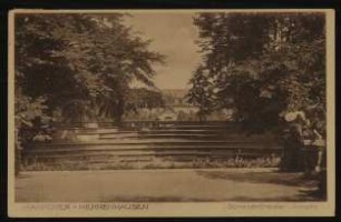 Ansichtskarte von Helene Thimig an Hofmannsthal mit Ansicht des Parks von Schloss Herrenhausen in Hannover