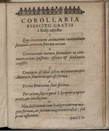 Corollaria Exercitii Gratia a Resp. adjecta