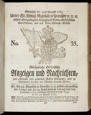 No. 35. Montags, den 29ten Augusti 1763.