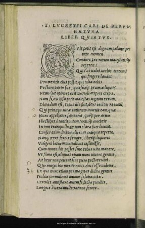 T. Lucretii Cari De Rerum Natura Liber Quintus