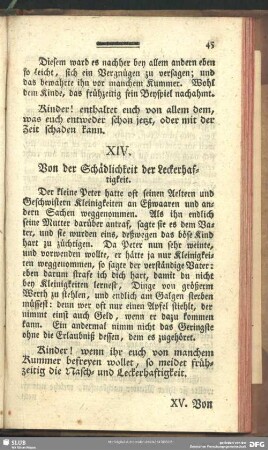 XIV. Von der Schädlichkeit der Leckerhaftigkeit