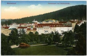 Marienbad. Stephanstraße mit Hotel Klinger über Parkanlage