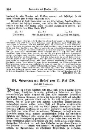 194. Erbvertrag mit Rostock vom 13. Mai 1788.