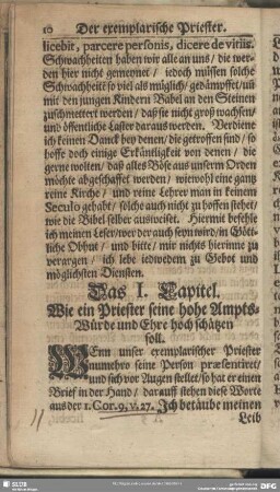 Das I. Capitel. Wie ein Priester seine hohe Ampts-Würde und Ehre hoch schätzen soll