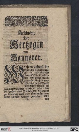 Geschichte der Hertzogin von Hannover