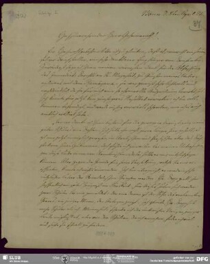 Eigenh. Brief von August Wilhelm von Schlegel an Johannes Schulze, Bonn, 08.04.1828