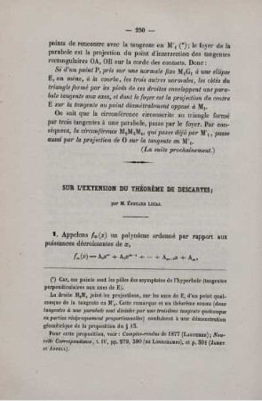Sur l´extension du théorème de descartes.
